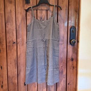 Eileen Fisher 100% Organic Linen Gray Dress with Pockets, Straps and Belt Size S